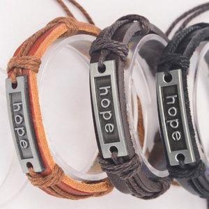 Get 2 Hoped bracelets real leather Dark Brown